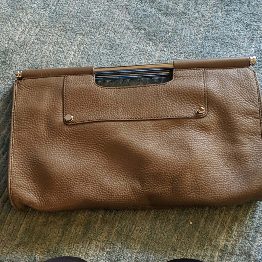 Large leather BR purse in a dark beigey-grey